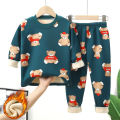 Kids Warm Pajama Sets Autumn Winter Plus Velvets Clothing Suits Boys Girls Fashion Print Pullover+Pants 2Pcs Outfits 1-14 Years. 