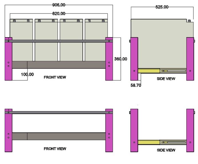 Tall Tubular 4 Batteries Rack, Modular Battery Rack