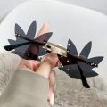 Novel Maple Leaf Shape Sunglasses for Women Metal Rimless Sun Glasses Retro Party Decorative Unique Street Catwalk Prom Eyewear.