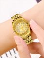 1 PCs Fashion Gold Steel Band Women's Quartz Watch. 
