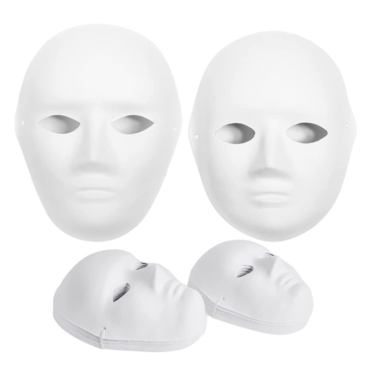 5 Pcs DIY Full Face Craft Masks Blank White Paintable Paper Mache Mask for Masquerade Cosplay Halloween Mardi Gras Party Prop