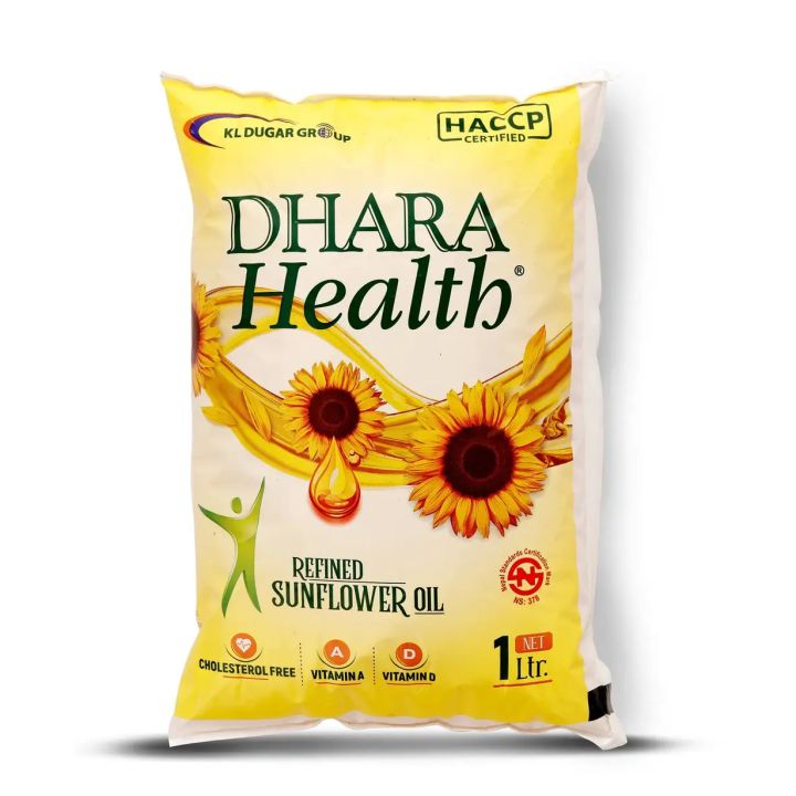 Dhara Health Refined Sunflower Oil, 1Ltr- Pack of 10 (1Box)