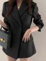 Business Chic Jacket Women Suit Autumn Winter Medium Length Long Sleeve Overcoat Solid color Ladies Tops Lace Up Female Clothing. 