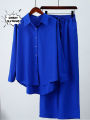 Summer Outfits for Women 2023 Fashion Loose Elastic Wrinkle Long Sleeve Shirt Wide Leg Pants Casual Set for Women 2 Piece Set. 