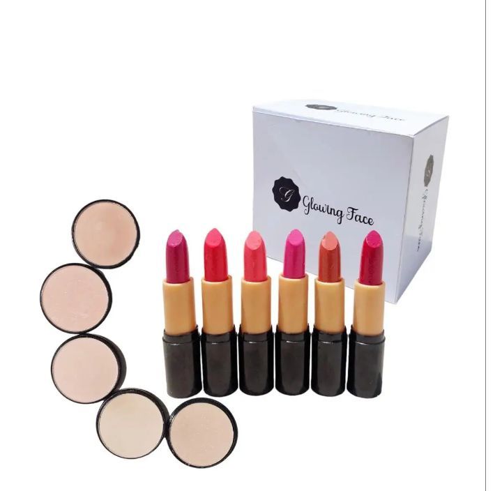 Glowing Face 6 piece matte lipstick + 5 in 1Face Compact powder deal