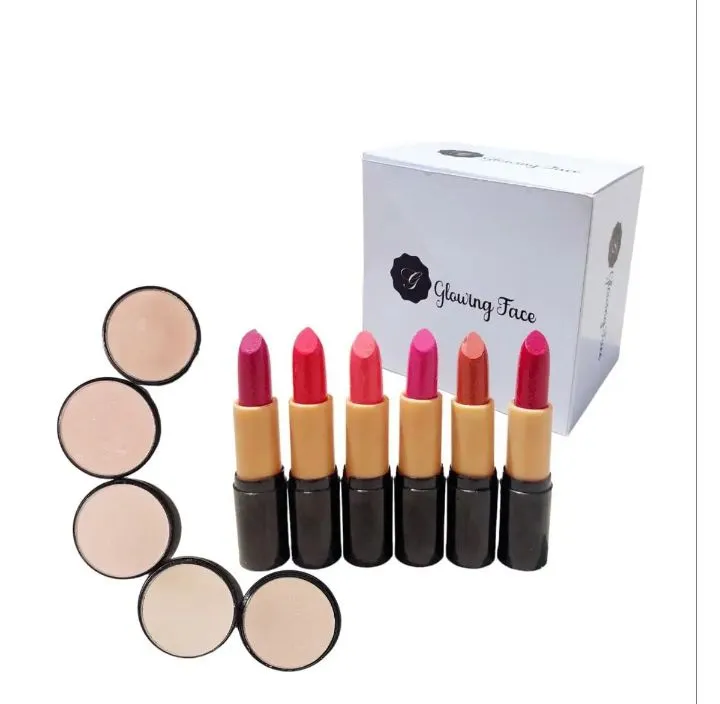 Glowing Face 6 piece matte lipstick + 5 in 1Face Compact powder deal