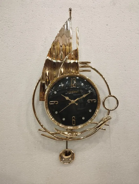 Pendulum%20Wall%20Clock%20-Plastic%20made%20%7C%20%20Black%20dial%20with%20Golden%20colour%20outter%20body.%20-%20Image%202