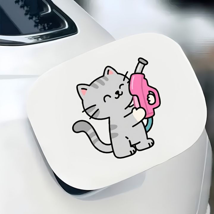1 Cute Cat Car Sticker - Waterproof PVC Fuel Pump Sticker, Glossy ...