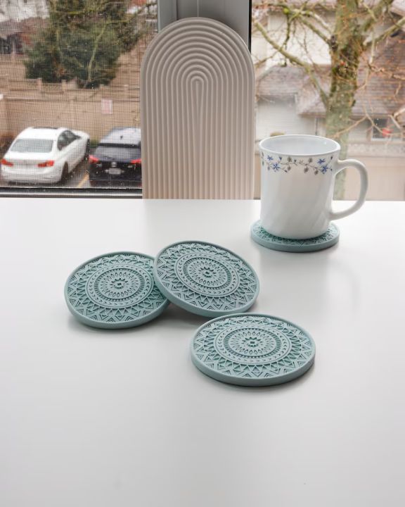 Jesmonite Concrete Mandala Coasters. Beautiful handmade coasters, Coasters, coaster Set, Mandala