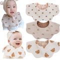 3Pcs/Lot Cute Bear Flower Print Baby Bibs Muslin Cotton Double Side Infant Boys Girls Feeding Burp Cloths Thicken Adjustable Bib. 