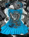 Aesthetic Y2k girl suspenders Top Y2k Clothes blue Gothic bow Slimming Bottom for Women dress  Girls high street character. 
