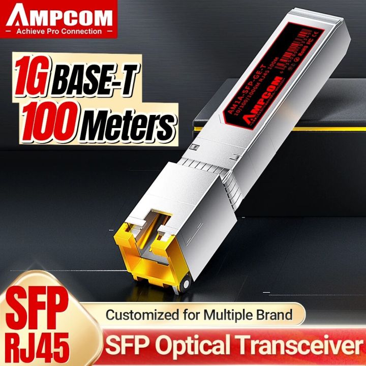 AMPCOM 1.25G SFP-T to RJ45 1000BASE-T SFP Transceiver, Ethernet Copper SFP Module for Cisco Mikrotik Fortinet Netgear and More
