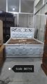 B-0710D 5/7 fit double white jali leather bed with 2 side table.