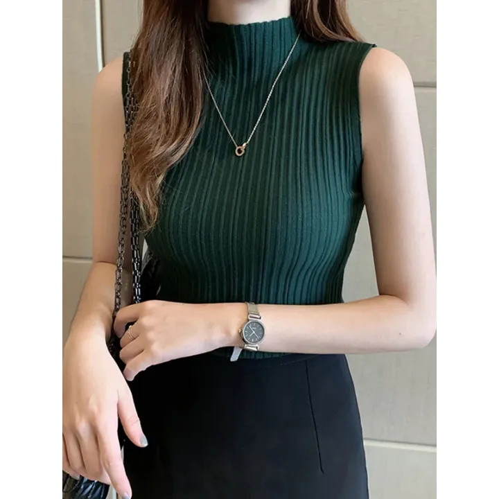 2024%20Summer%20Turtleneck%20Ribbed%20Tank%20Tops%20Women%20Camisole%20Sleeveless%20Slim%20Female%20Stripe%20Croped%20Vest%20Casual%20Solid%20Camis%20Top%20-%20Image%204