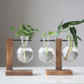 Creative Glass Desktop Planter Bulb Vase Wooden Stand Hydroponic Plant Container Home Tabletop Decor Vases.