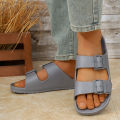 Men's Casual Simple Buckle-Adjustable Eva One-Piece Double-Bar Flat-Soled Slip-On Slippers for Home or Outdoor Beach Use. 