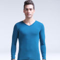 Men's Thin Cotton V-Neck Slim-Fit Basic Undershirt Single Piece Youth Autumn Thermal Top Base Layer Shirt.