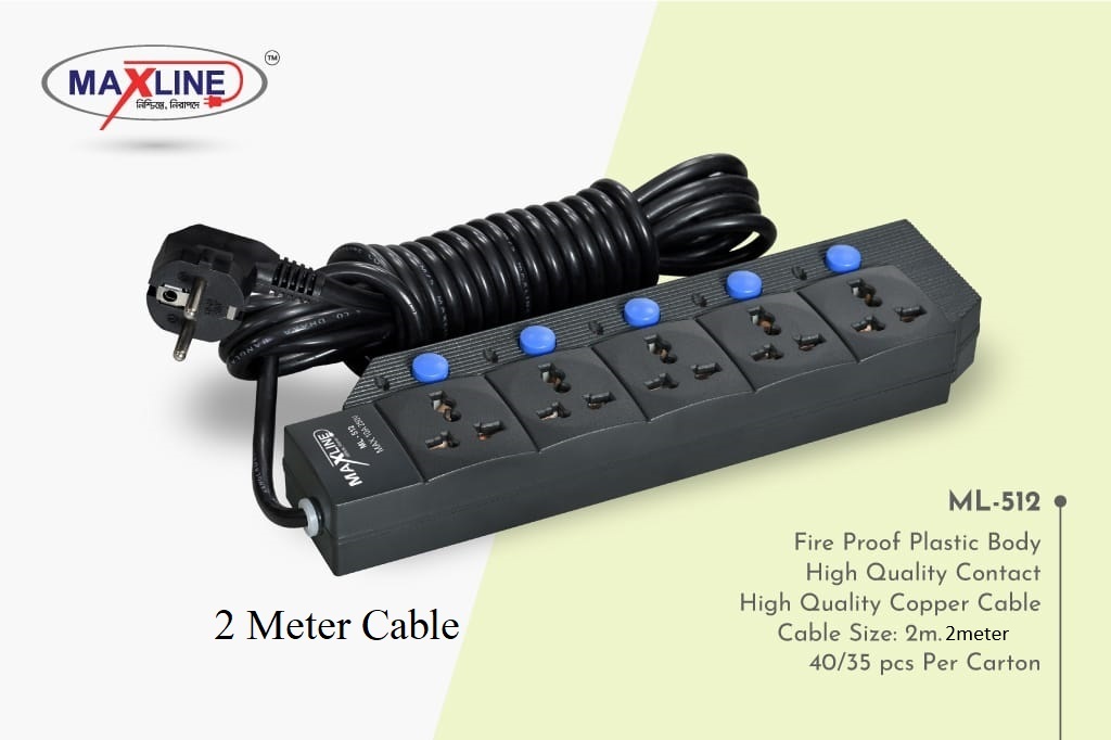 Maxline ML-512 – 5-Port Extension Socket (Black)