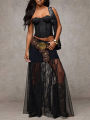 Plus Size Elegant Lace Half Skirt Spring Summer New Style Women's Black High Waist Stylish Commute Mesh Party Dress Skirt.