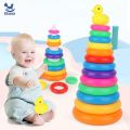 Baby Rainbow Tower Stacking Circle Fun Duck Ring Puzzle Game Pyramid Kid Toddler Color Cognition Early Educational Toy Gifts. 