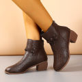 2025 Summer New Women's Fashion Hollow-Out Soft Sole Mid-Heel Ankle Boots, Retro Breathable Comfortable Shoes. 