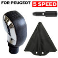 New Chrome Car ABS Gear Shift Knob Manual 5 Speed For Peugeot 106 107 206 207 306 307 308 3008 406 5008 605 807. 