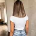 Harajuku Streetwear Top Punk Hip Hop Line One Line Collar Bra Fashion  Slim Fit Solid Color Short Sleeve Jumpsuit Bodysuit. 