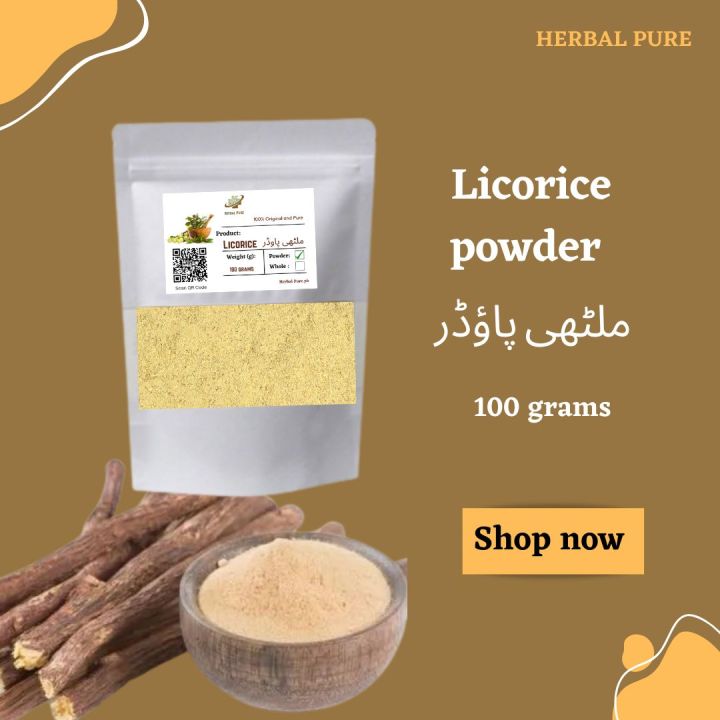 Organic Licorice roots ( Mulethi ) powder 100 grams 100% pure - ملٹھی پاوڈر - Liquorice / Glycyrrhiza glabra / Liqurice Liqorice Liqurise Licorise Likorice Mulathi Mullethi Mullathi Mulathe  Mulati Muleti mulato Mullati root roots - Herbal Pure