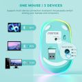 Mouse Seenda IWG-FGM LED Bluetooth mouse 3 mode silent rechargeable mouse multi device compatible BT 5.0/BT 3.0/2.4ghz compatible with laptop,pc, windows, android upto 2400Dpi light green color. 