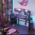 66.5" Gaming Desk, Ergonomic Wing Shaped Gaming Computer Desk with Hoster Holder Headphone Hook for Home Office, Black |. 