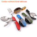 Stainless Steel cutlery 4 In 1 Outdoor Picnic Tableware Foldable Knife Fork Spoon Bottle Opener Folding Pocket Cutlery Set. 
