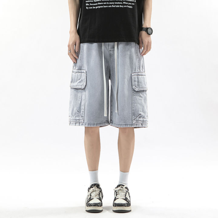 Summer%20Workwear%20Denim%20Shorts%20Street%20Men's%20Loose%20Straight%20Shorts%20Stretch%20Waist%20Casual%20Jogging%20Outdoor%20Five-Cubic%20Pants%20-%20Image%207