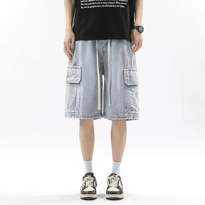Summer%20Workwear%20Denim%20Shorts%20Street%20Men's%20Loose%20Straight%20Shorts%20Stretch%20Waist%20Casual%20Jogging%20Outdoor%20Five-Cubic%20Pants%20-%20Image%207