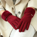 Winter Women Keep Warm Plus Velvet Touch Screen Thicken Plush Wrist Suede Gloves Fashion Personality Elegant Drive Cycling. 