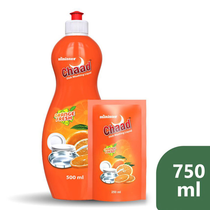 Minister Chaad High-quality Dish Washing Liquid - Orange Fresh Flavor - 500ml (250ml Refill Free)