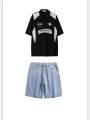 Polo shirt set + Korean-style fashion men's shorts. 