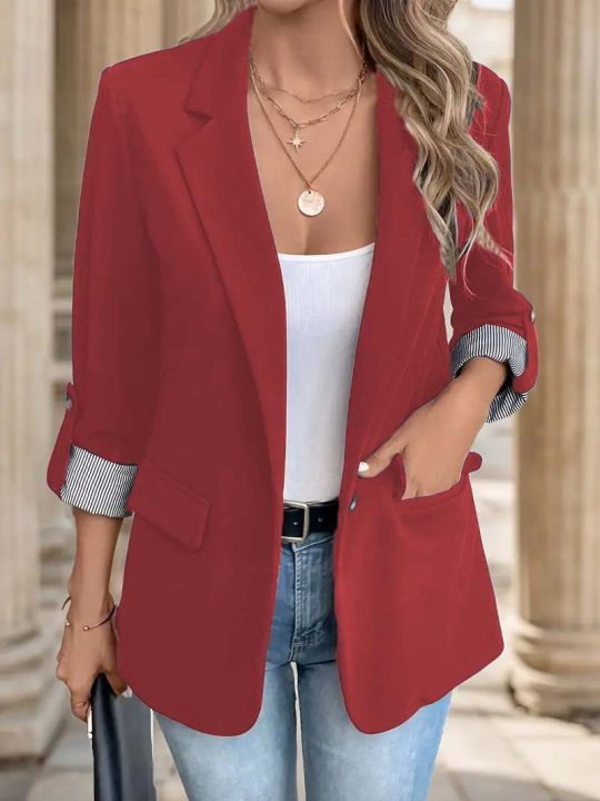 2025%20Women's%20Slim%20Fit%20Casual%20Button%20Blazer%20European%20Style%20Roll%20Up%207-Pt%20Sleeve%20Trendy%20Suit%20Jacket%20-%20Image%204