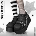 2024 New Y2K Star Print Chunky Platform Ankle Boots Women Metal Chain Blue Denim Boots Woman Cute Thick Bottom Jk Lolita Shoes. 