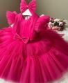 Net frock for baby girls barbie pink color birthday frock size 1 to 10 years. 