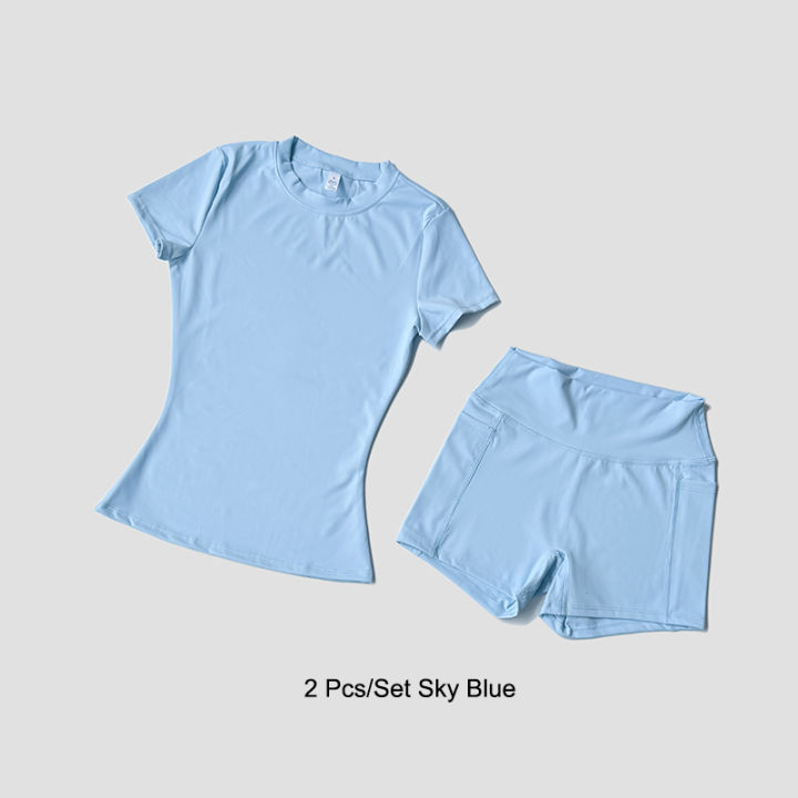 Sports%20Sets%20Fitness%20Hip-lifting%20Tight%20Top%20Short%20Sleeve%20Running%20Workout%20Gym%20Shorts%20Tracksuits%20For%20Women%20Breathable%20Sports%20Suits%20-%20Image%207