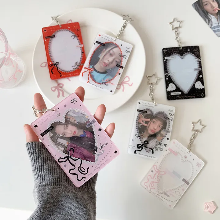 INS%20Korean%20Fashion%20Heart%20Hollow%203in%20Card%20Holder%20Cute%20Girls%20Idol%20Photo%20Storage%20Card%20Bag%20Decoration%20Student%20Pendant%20Keychain%20%20-%20Image%202