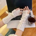 2PCS Cable Knit Fingerless Gloves, Women's Soft Warm Knitted Arm Warmers, White Winter Hand Accessories, Stylish Elastic. 
