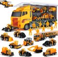 10 In 1 Construction Toys Truck Storage Die-cast Vehicle Transporter Car Set Excavator Dump Truck Digger Backhoe for Kids . 
