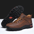 Men's High-Top Round-Toe Fashion Boots Lace-Up Outdoor Hiking Shoes Spring/Fall Thick-Sole Casual Oversized Men's Shoes. 