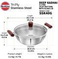 Hawkins SSK40G Tri-Ply Stainless Steel Induction Compatible Deep Kadhai -28cm / 3mm Thick. 