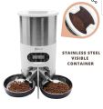 Automatic Stainless Steel Pet Cat Feeder Two-Way Splitter and Double Bowls Dog Feeder Food Dispenser Voice Recorder, Battery and Plug-in Power by U.S. Solid. 