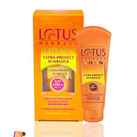 Lotus Herbals Safe Sun Anti Ageing Anti Tan Ultra Sunblock Spf-100+ Pa+++ -50Gm