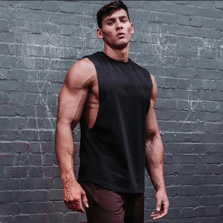 Plain%20Mens%20Running%20Vests%20Cotton%20Side%20Cut%20Off%20Sportswear%20Summer%20Gym%20Tank%20Tops%20Bodybuilding%20Sleeveless%20Shirt%20Fitness%20Clothing%20-%20Image%202