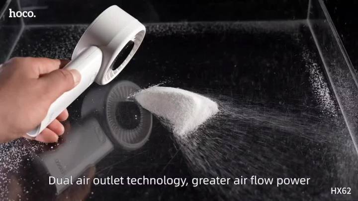 Hoco HX62 Handheld Fan 0 to 100 Level Cool Wind Speed Control with Digital Display Dual Air Outlet Easy to Carry Compact Size 6000mAh Large Battery Up to 17 hours Backup Removable Back Cover for Easy Cleaning Portable Fan