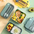 Stackable Bento 1100ML Rectangular Lunch Box with Spoon Fork, Microwaveable Divided Food Meal Storage Container Bento Box for School Office. 